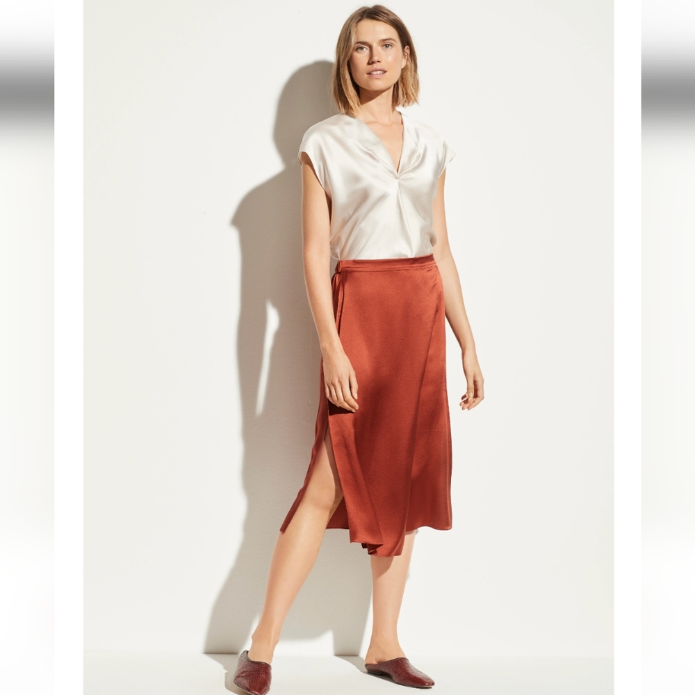 Vince Rust Satin Midi Skirt